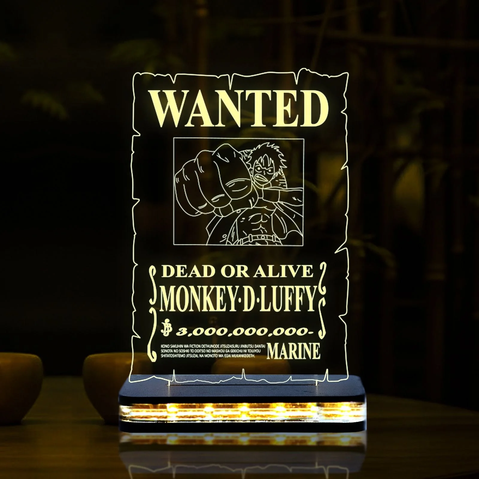 Giftkidukan 3D Illusion Monkey-D-Luffy758 Acrylic Table Lamp Anime One Piece Luffy 3D Night Table Lamp (16 cm, yellow warm white)