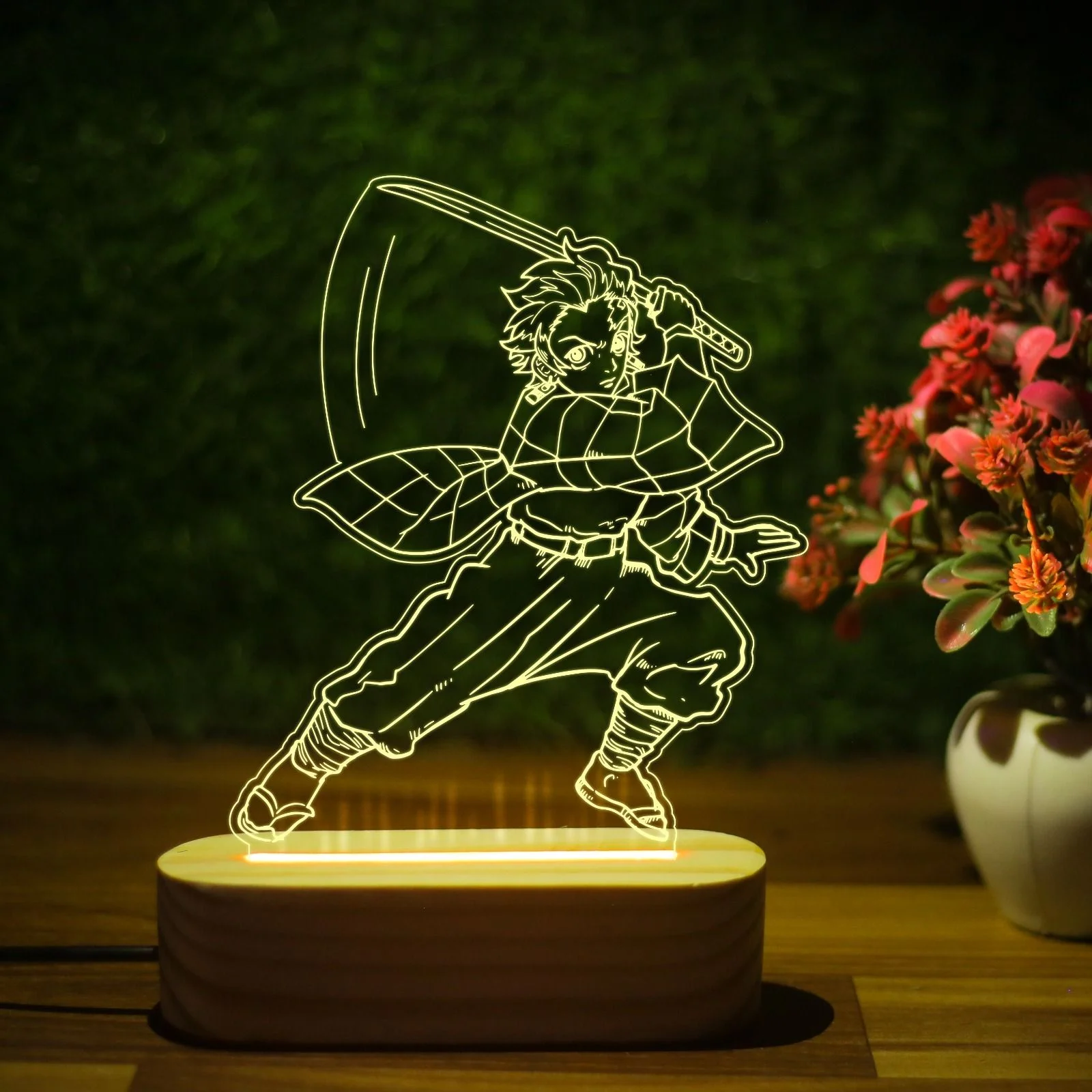 Giftkidukan 3D Illusion Demon Slayer KamadoTanjiro554 Table Lamp Home Room Decor Night Lamp Table Lamp (16 cm, yellow warm white)