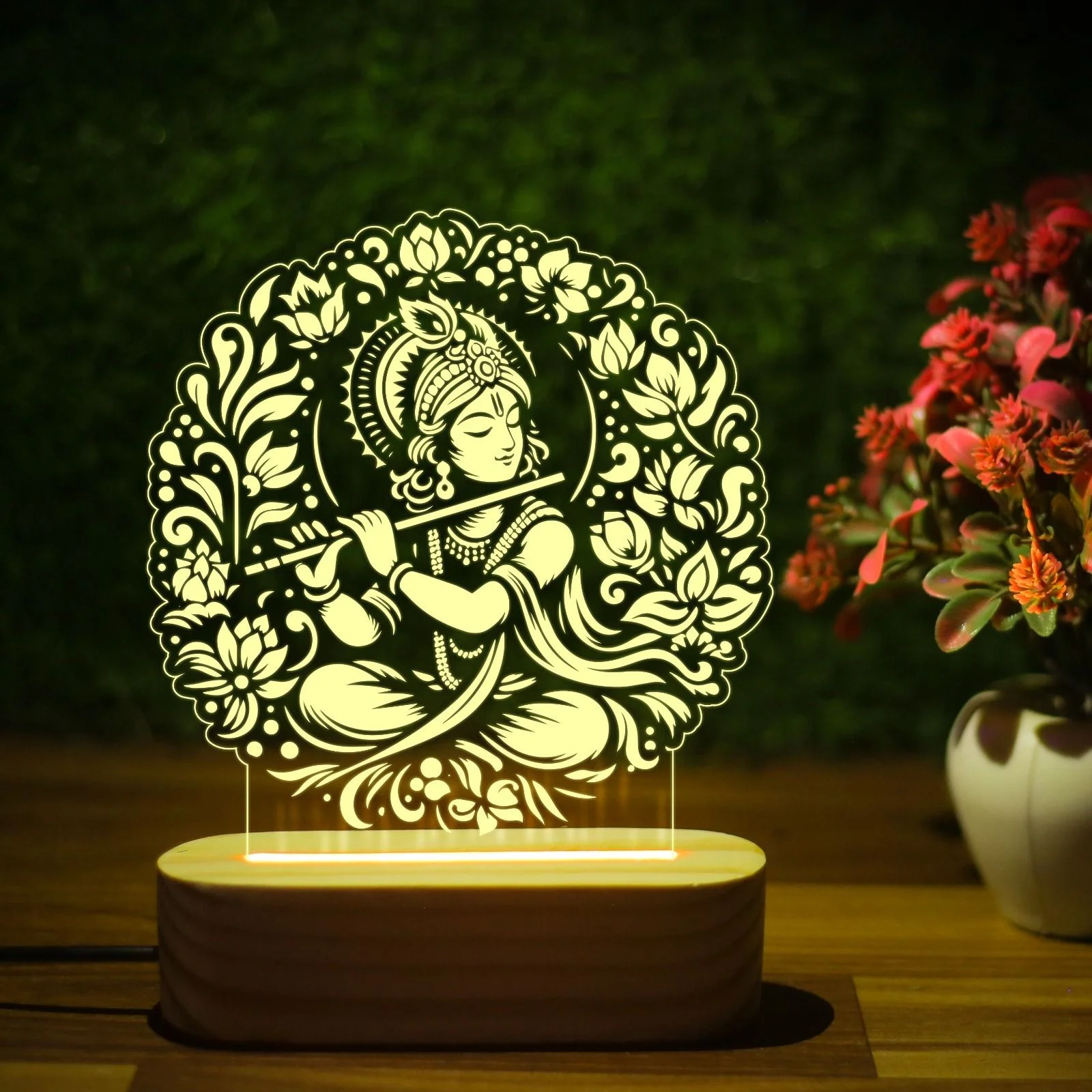 Giftkidukan Lord Krishna Desk Table Lamp God Night Lamp Birthday Gift for Friends Night Lamp (13 cm, yellow warm white)