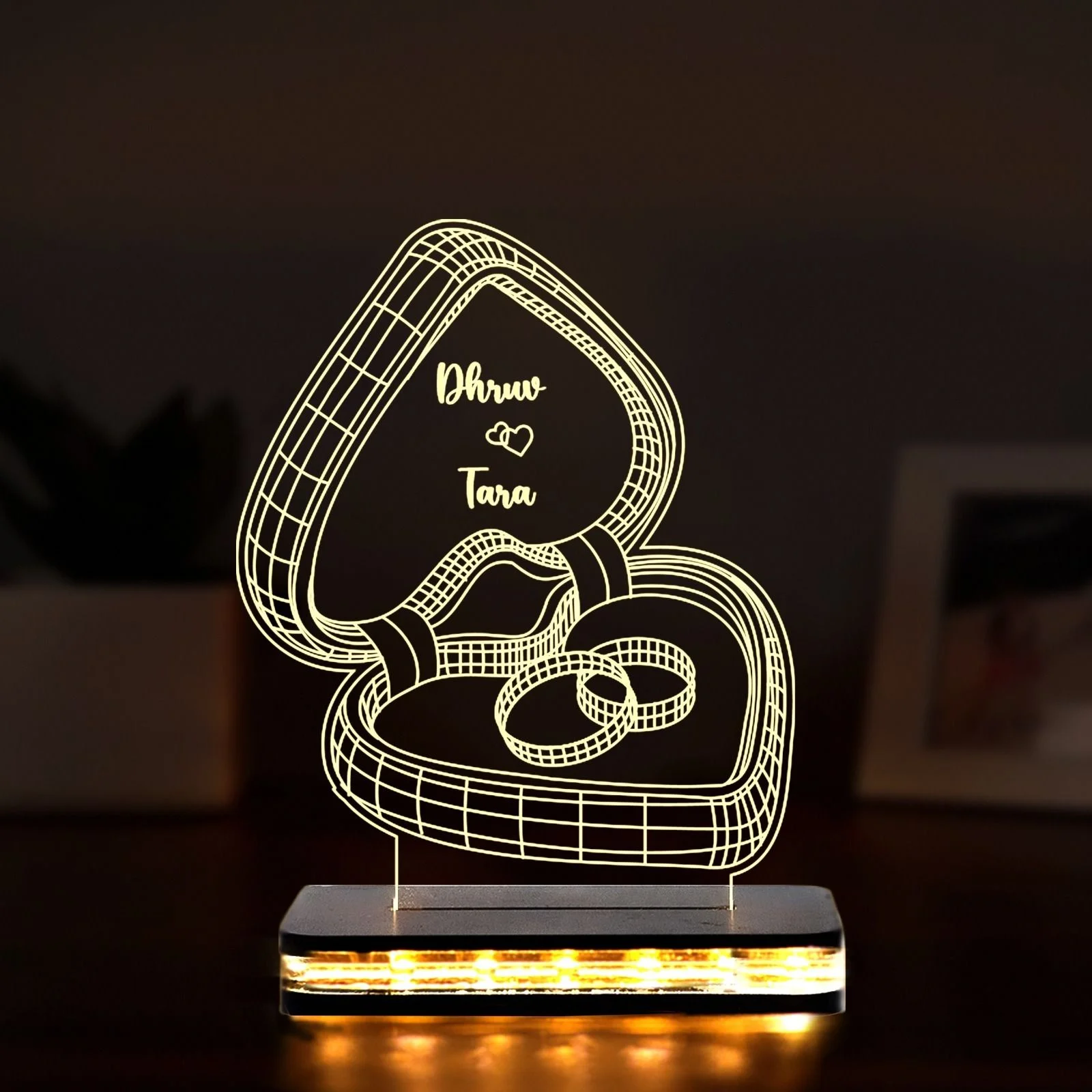 Giftkidukan Heart Shape 3D Illusion Night Night Customized With Name Gift For Anniversary Table Lamp (16 cm, warm white color)