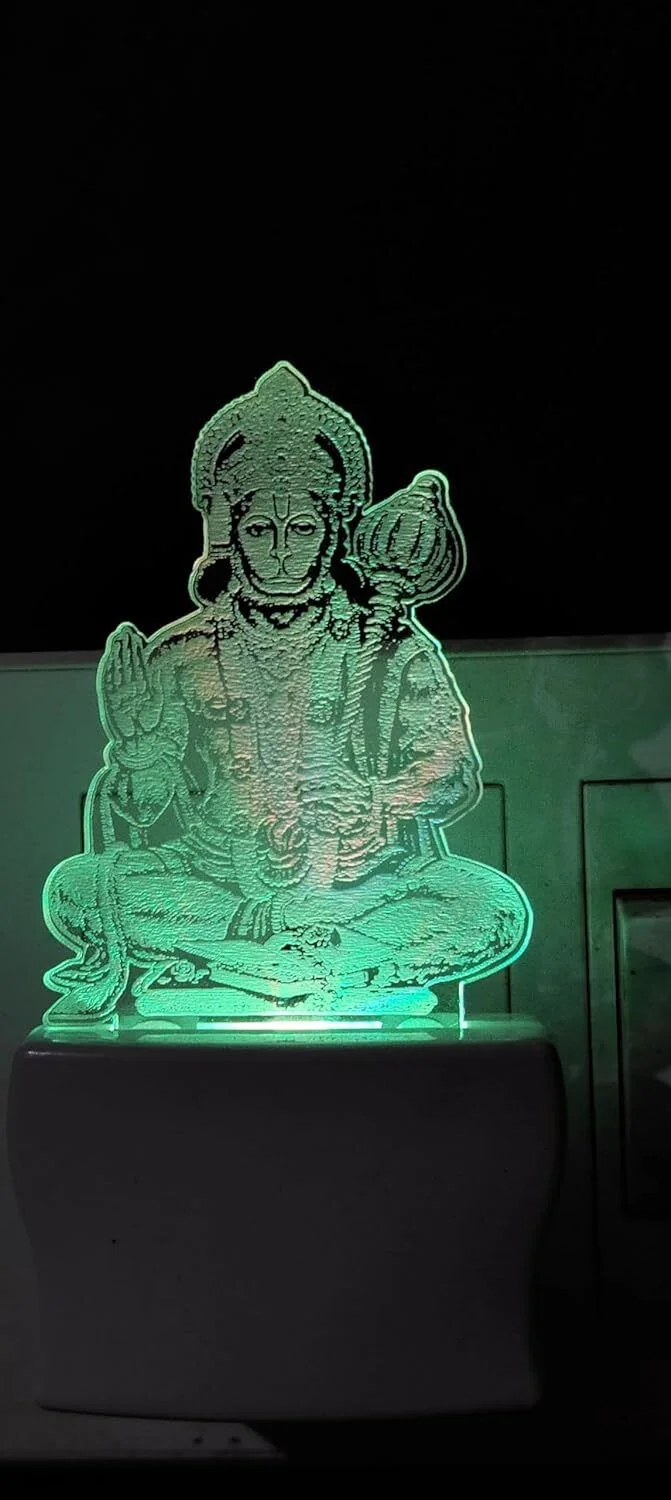 Giftkidukan Lord Hanuman Plug Night Lamp with 7 Color Changing Light for Mini Temple Bedroom Night Lamp (11 cm, Multicolor)
